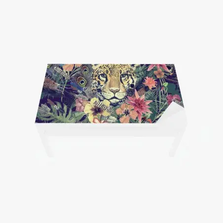 Adesivo per tavolo e scrivania ritratto floreale di leopardo in acquerello • Wallissimo®