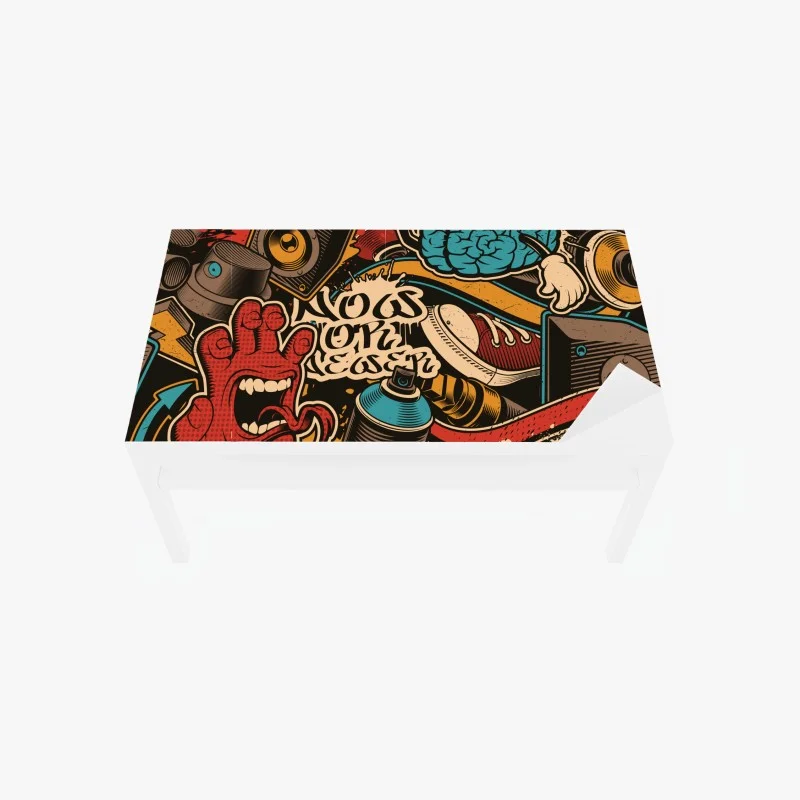 Adesivo per tavolo e scrivania collage urbano vintage di musica e street art