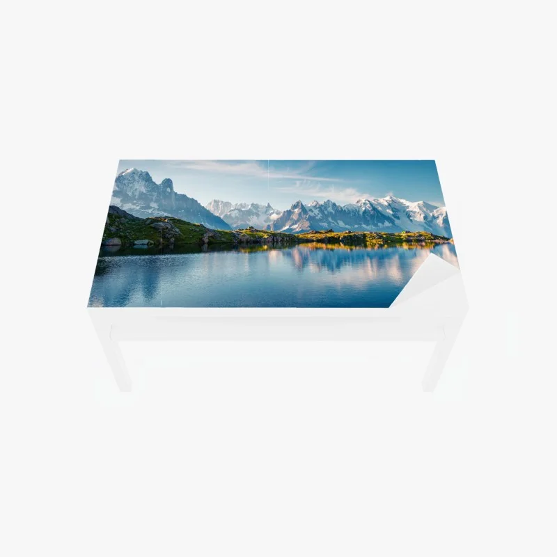 Adesivo per tavolo e scrivania panorama alpino: riflessi sul Lac Blanc e Monte Bianco