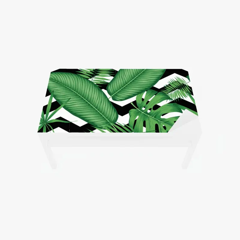 Adesivo per tavolo e scrivania grafica tropicale con foglie verdi su motivo zigzag
