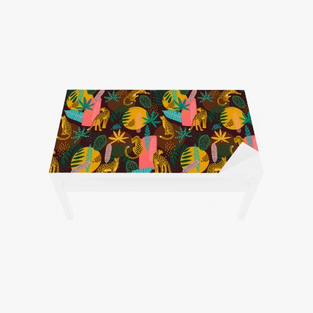 Adesivo per tavolo e scrivania pattern tropicale con giaguari e foglie colorate • Wallissimo®