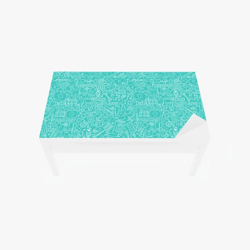Adesivo per tavolo e scrivania pattern sanitario turchese con icone mediche