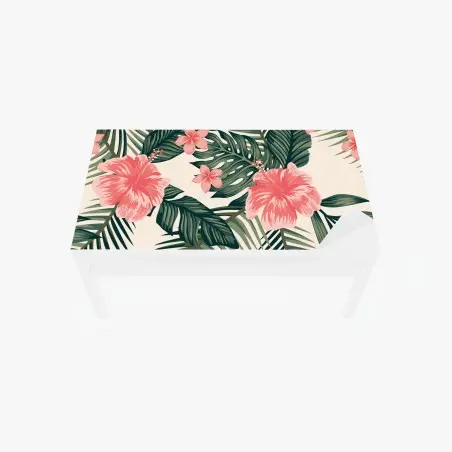 Adesivo per tavolo e scrivania motivo tropicale con ibischi rosa • Wallissimo®