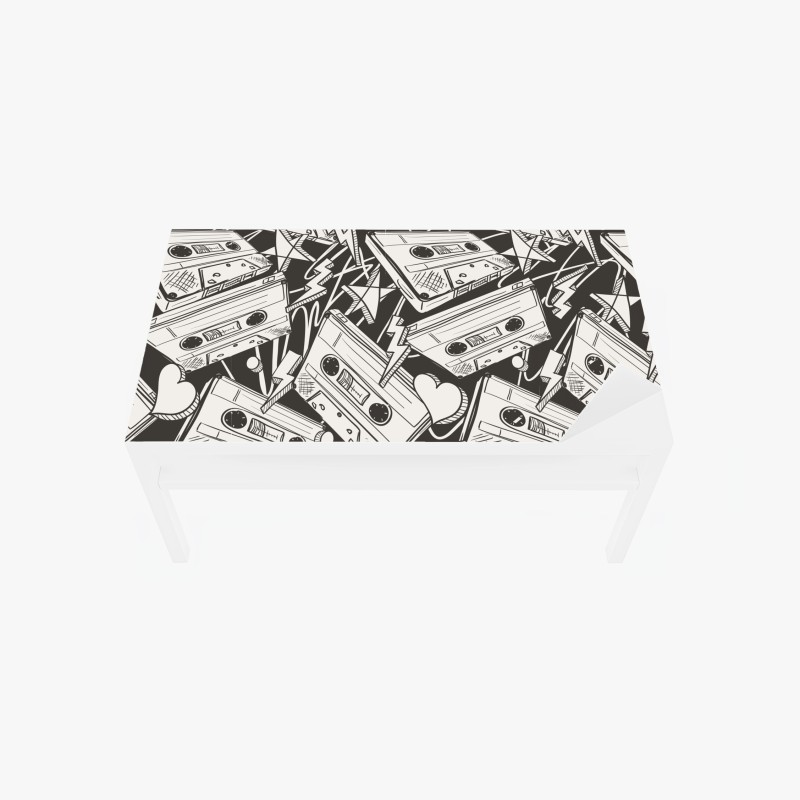 Adesivo per tavolo e scrivania motivo vintage di cassette audio