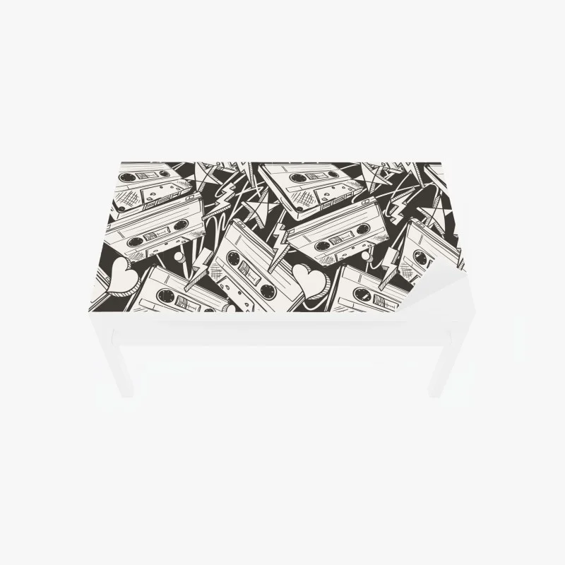 Adesivo per tavolo e scrivania motivo vintage di cassette audio