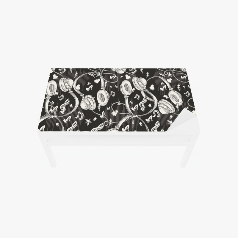 Adesivo per tavolo e scrivania vibes musicali: pattern di cuffie e note