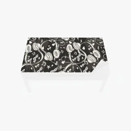 Adesivo per tavolo e scrivania vibes musicali: pattern di cuffie e note • Wallissimo®