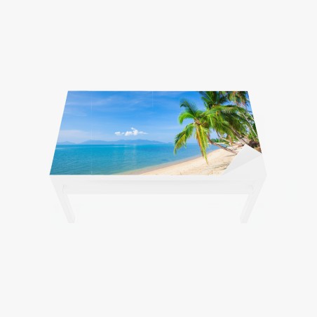 Adesivo per tavolo e scrivania spiaggia tropicale con palme e mare turchese • Wallissimo®