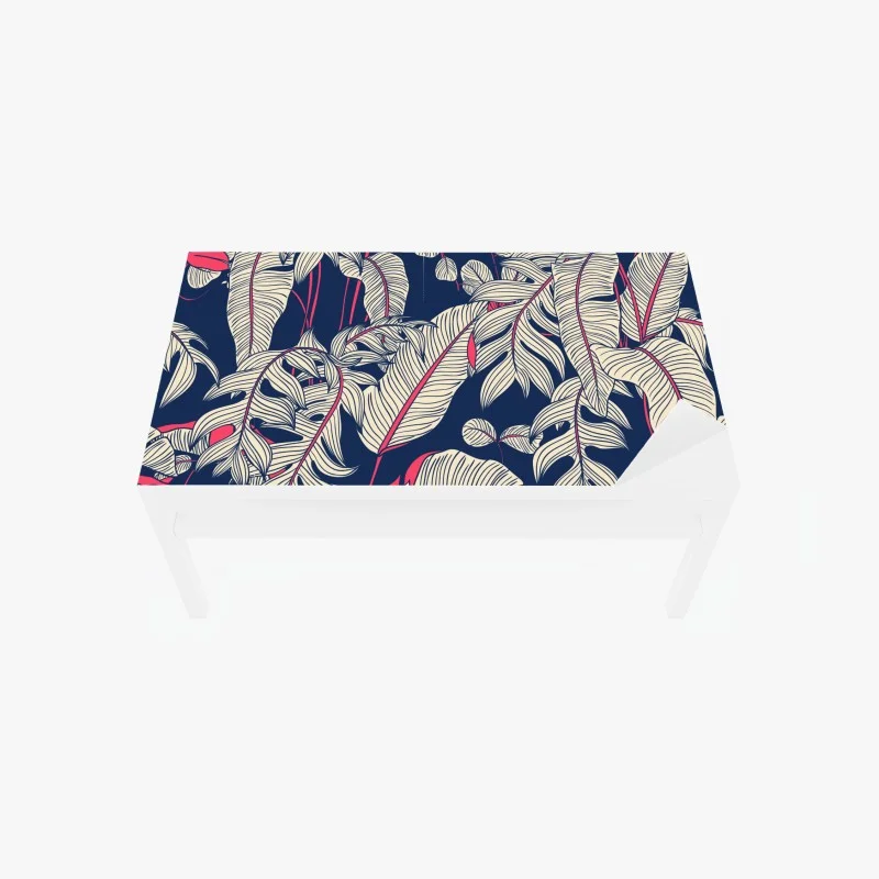 Adesivo per tavolo e scrivania motivo botanico tropicale blu scuro e rosa