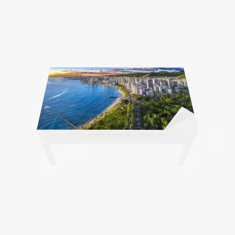 Adesivo per tavolo e scrivania vista aerea di Waikiki al tramonto