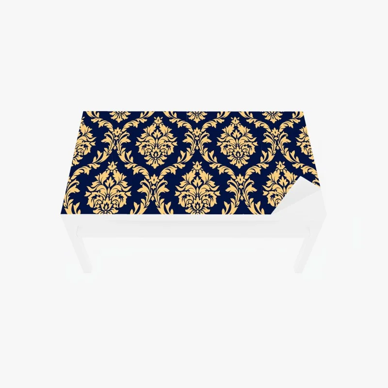 Adesivo per tavolo e scrivania motivo damasco oro su sfondo blu navy