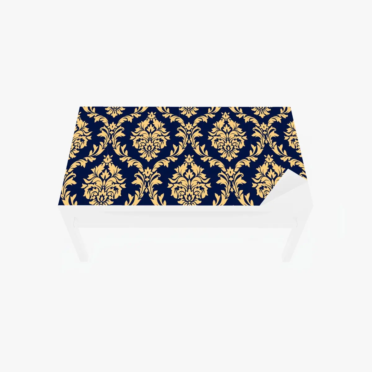 Adesivo per tavolo e scrivania motivo damasco oro su sfondo blu navy • Wallissimo®