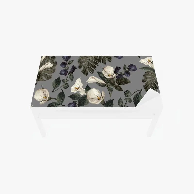 Adesivo per tavolo e scrivania motivo botanico elegante con calle e foglie di monstera