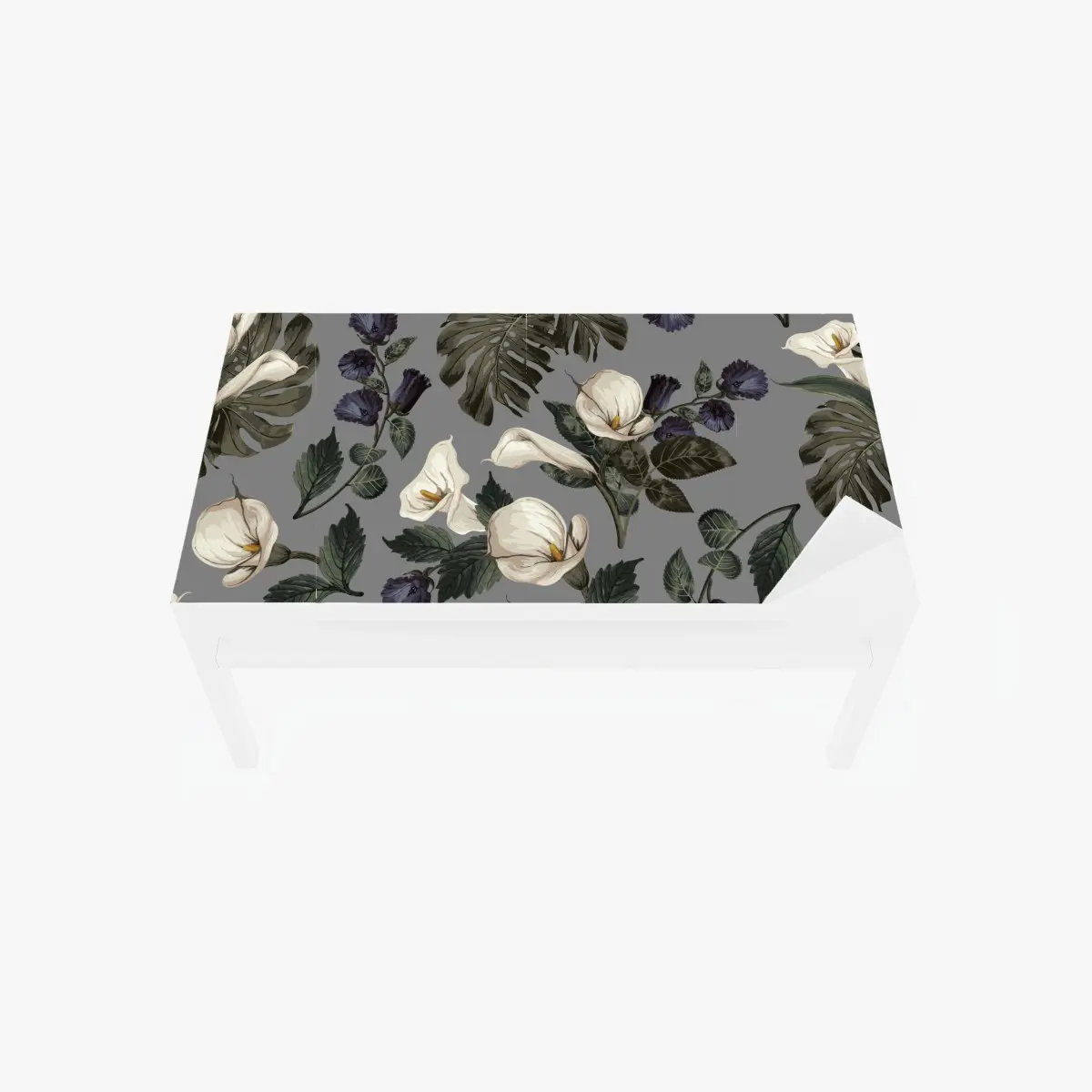 Adesivo per tavolo e scrivania motivo botanico elegante con calle e foglie di monstera • Wallissimo®