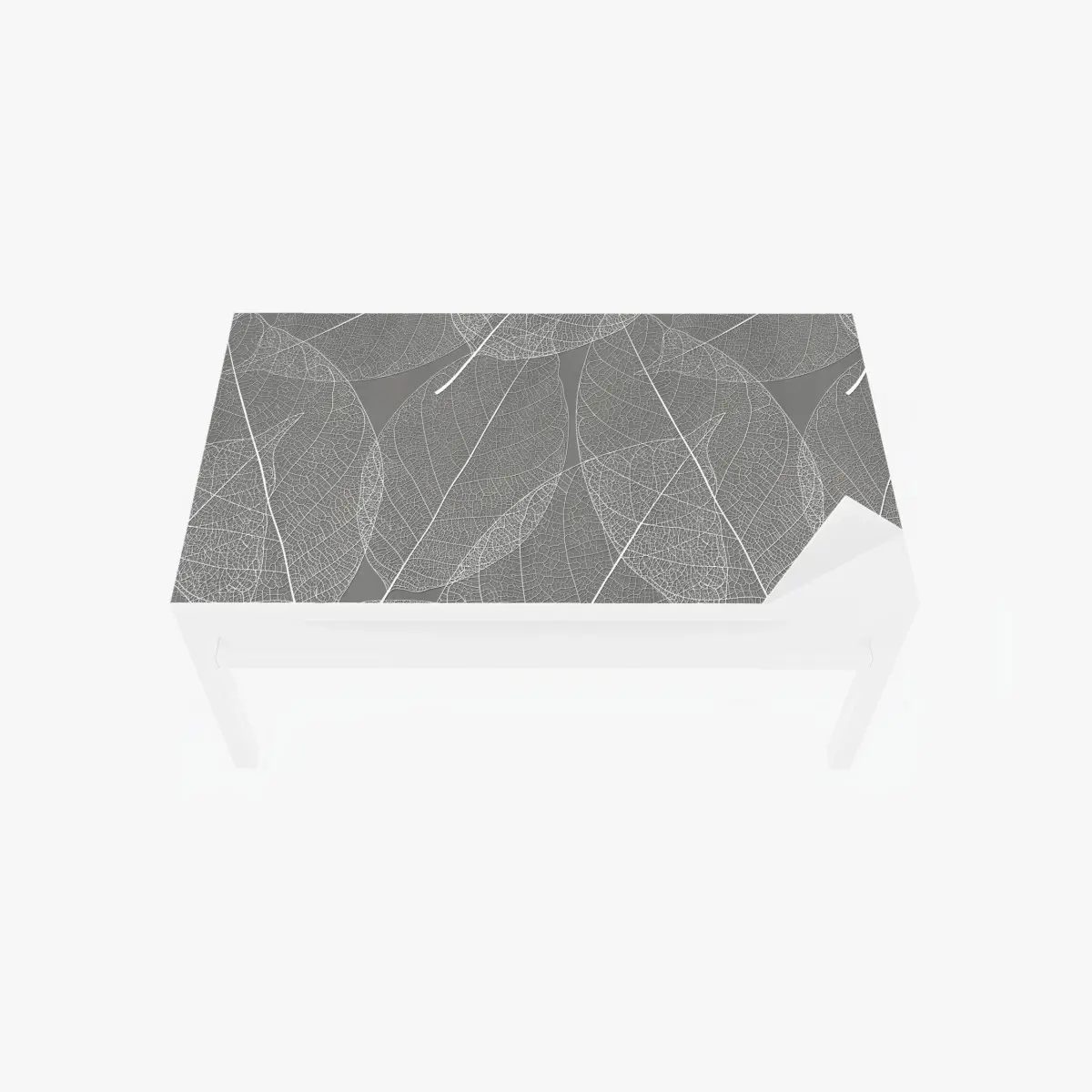Adesivo per tavolo e scrivania motivo di foglie scheletrate su sfondo grigio • Wallissimo®