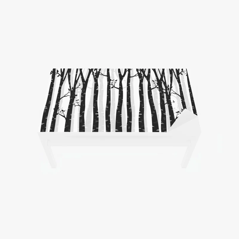 Adesivo per tavolo e scrivania foresta di betulle in bianco e nero