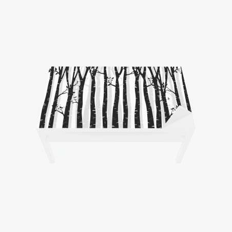 Adesivo per tavolo e scrivania foresta di betulle in bianco e nero • Wallissimo®