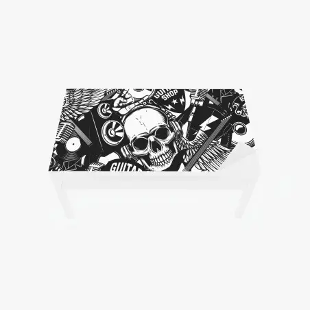 Adesivo per tavolo e scrivania motivo rock teschi e chitarre in bianco e nero • Wallissimo®