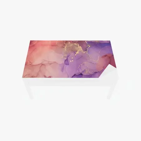 Adesivo per tavolo e scrivania marmo liquido rosa e viola con venature dorate • Wallissimo®