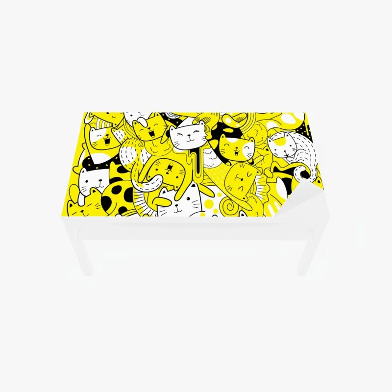 Adesivo per tavolo e scrivania mosaico di gatti giocosi in giallo e nero