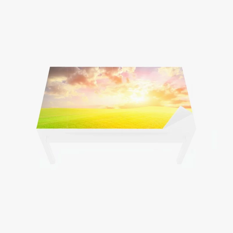 Adesivo per tavolo e scrivania tramonto dorato sul prato infinito