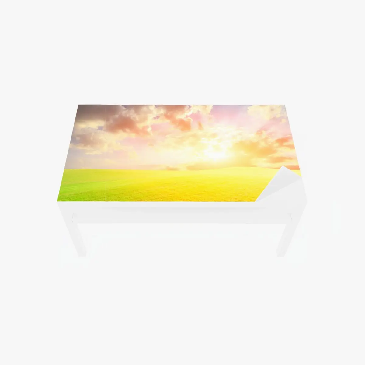Adesivo per tavolo e scrivania tramonto dorato sul prato infinito • Wallissimo®