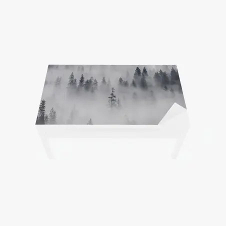 Adesivo per tavolo e scrivania foresta avvolta nella nebbia • Wallissimo®
