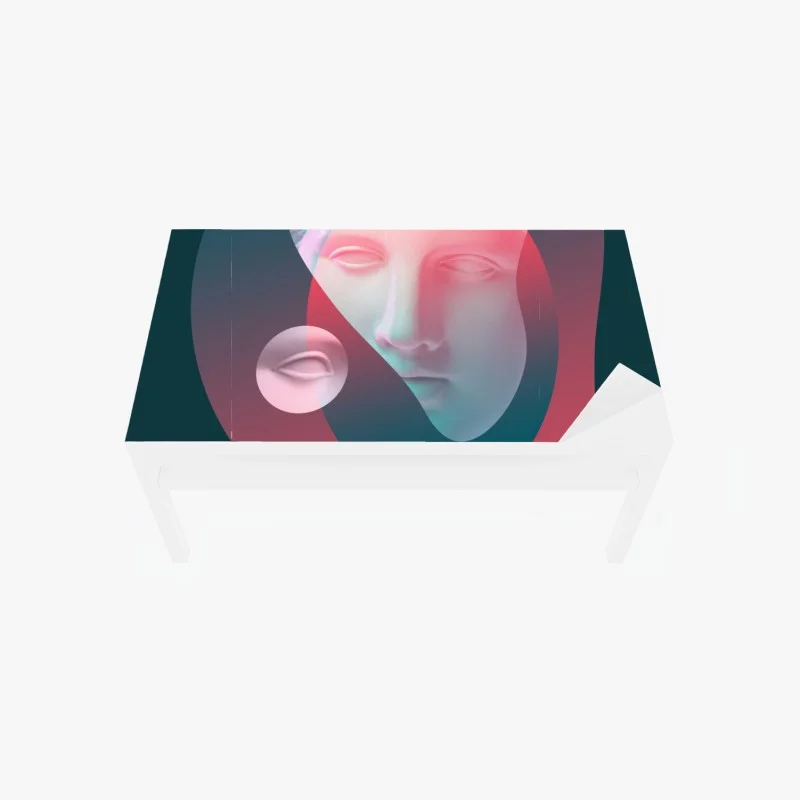 Adesivo per tavolo e scrivania volto classico onirico su sfondo astratto