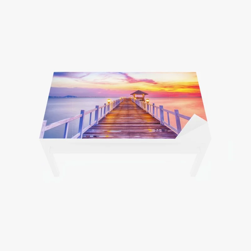 Adesivo per tavolo e scrivania tramonto sul molo: vista serena sul mare