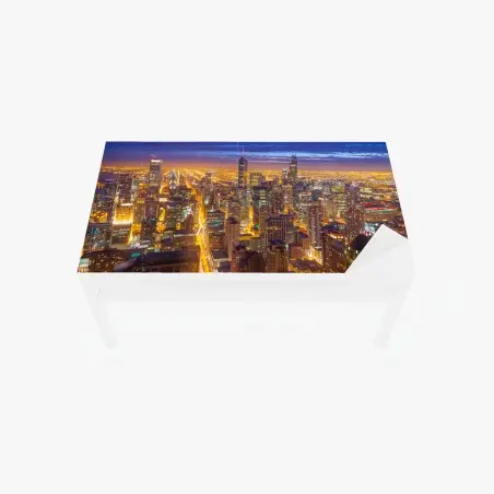 Adesivo per tavolo e scrivania skyline notturno di Chicago al crepuscolo • Wallissimo®