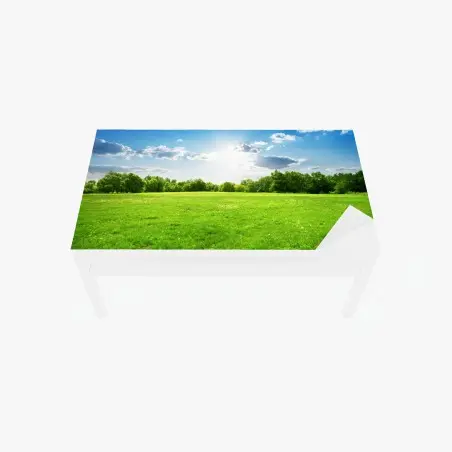 Adesivo per tavolo e scrivania prato verde sotto cielo azzurro • Wallissimo®