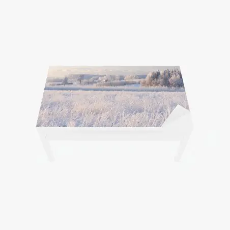 Adesivo per tavolo e scrivania alba invernale sulla campagna ghiacciata • Wallissimo®