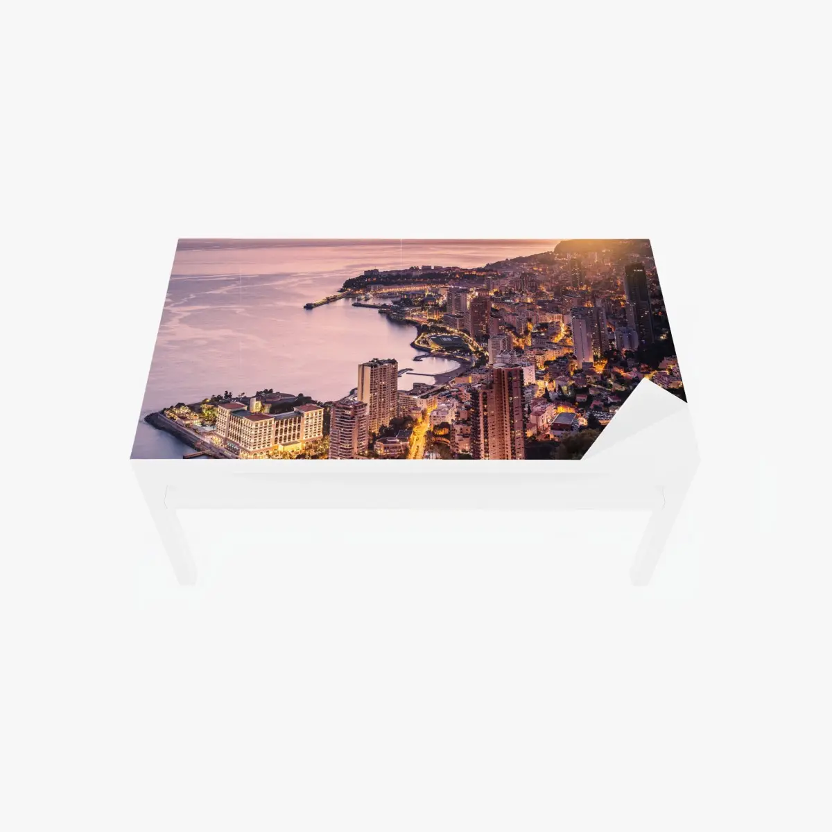 Adesivo per tavolo e scrivania tramonto sulla baia urbana illuminata • Wallissimo®