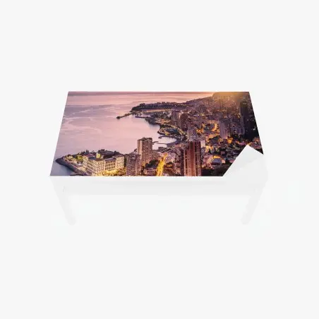 Adesivo per tavolo e scrivania tramonto sulla baia urbana illuminata • Wallissimo®