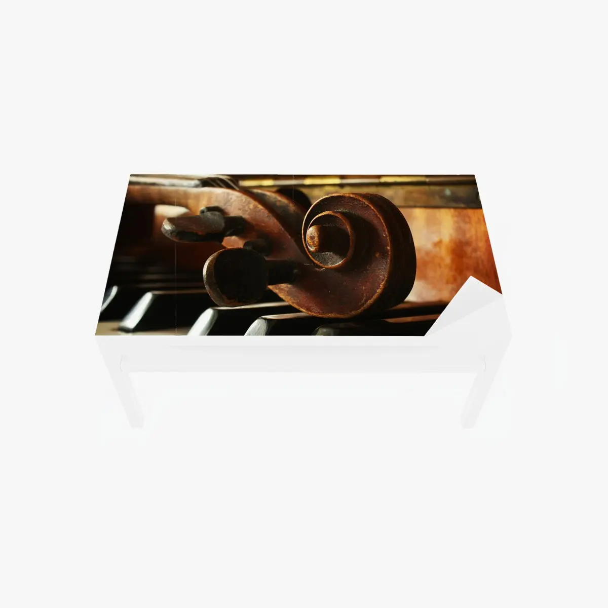 Adesivo per tavolo e scrivania contrasto musicale: violino sui tasti del pianoforte • Wallissimo®