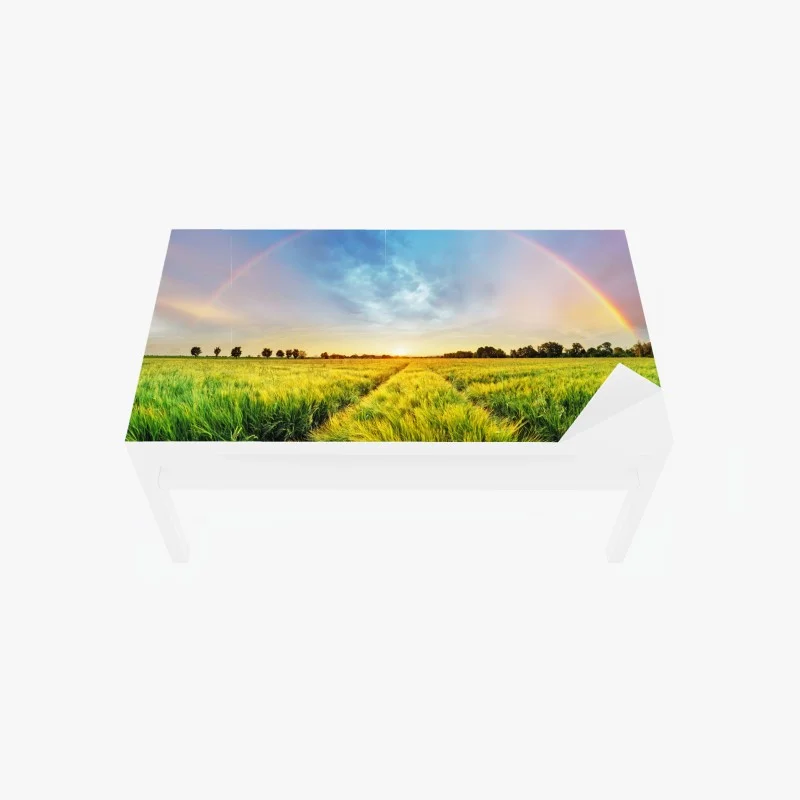 Adesivo per tavolo e scrivania campo di grano sotto un arcobaleno al tramonto
