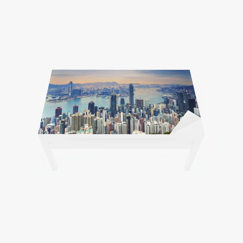 Adesivo per tavolo e scrivania vista panoramica di Hong Kong al tramonto