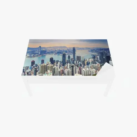 Adesivo per tavolo e scrivania vista panoramica di Hong Kong al tramonto • Wallissimo®