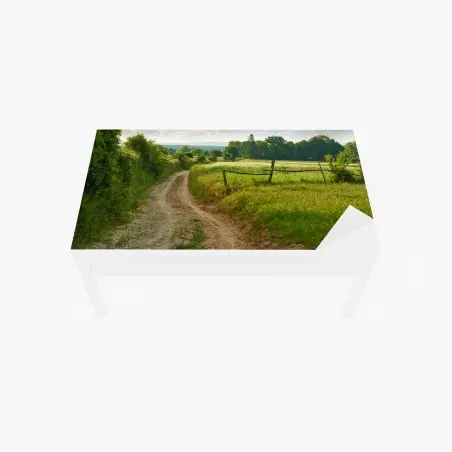Adesivo per tavolo e scrivania sentiero di campagna nella luce dorata • Wallissimo®