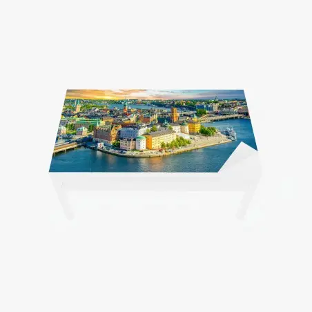 Adesivo per tavolo e scrivania panorama costiero di Stoccolma al tramonto • Wallissimo®