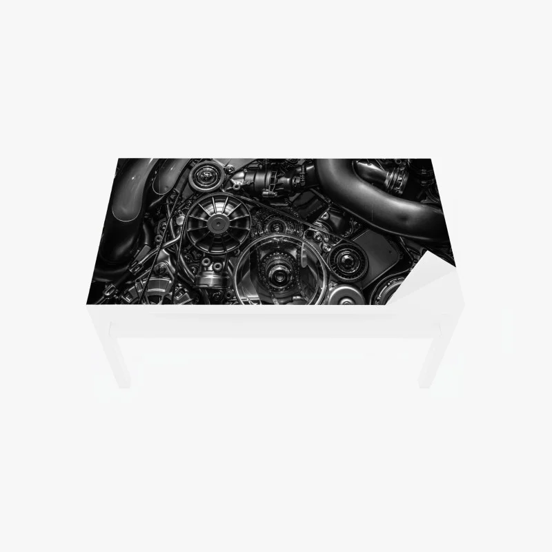 Adesivo per tavolo e scrivania dettaglio di motore industriale in bianco e nero