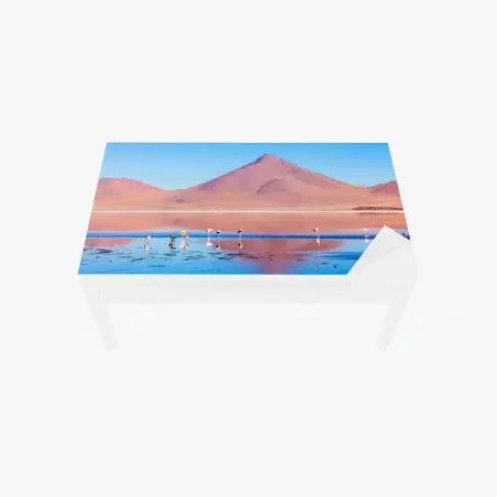 Adesivo per tavolo e scrivania tramonto rosa sui fenicotteri della Laguna Colorada • Wallissimo®