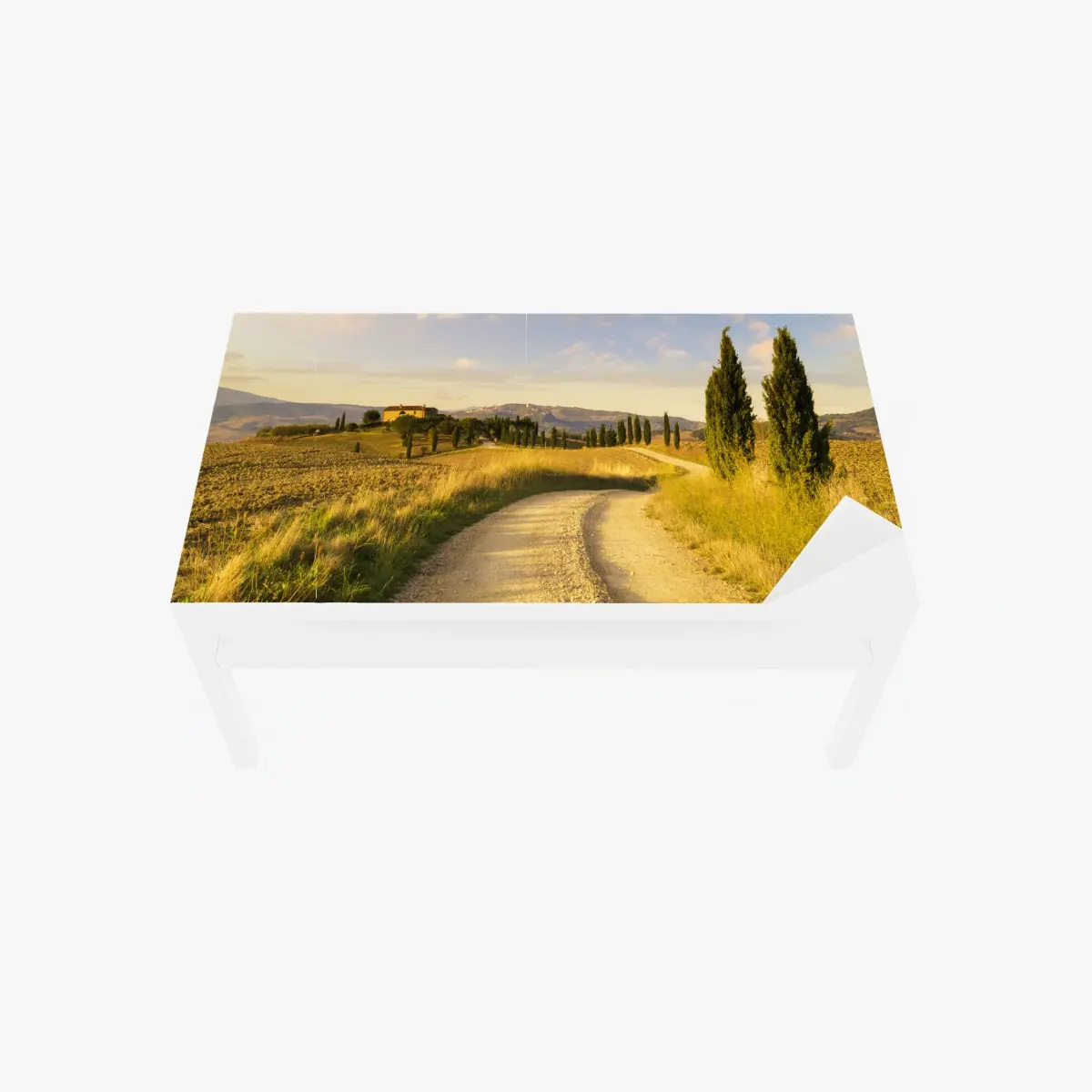 Adesivo per tavolo e scrivania strada di campagna in Toscana al tramonto • Wallissimo®