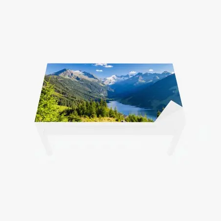 Adesivo per tavolo e scrivania panorama alpino sul lago cristallino delle Alpi • Wallissimo®