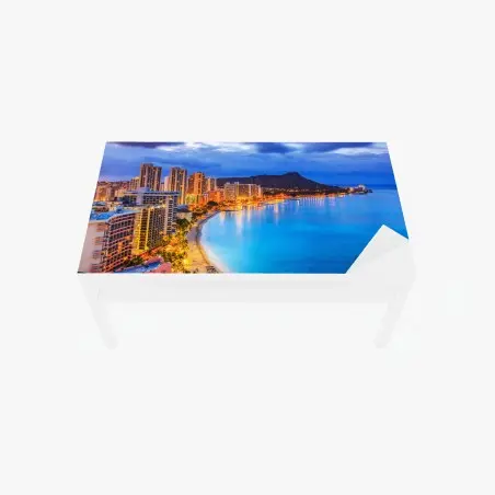 Adesivo per tavolo e scrivania skyline di Honolulu con Diamond Head al tramonto • Wallissimo®