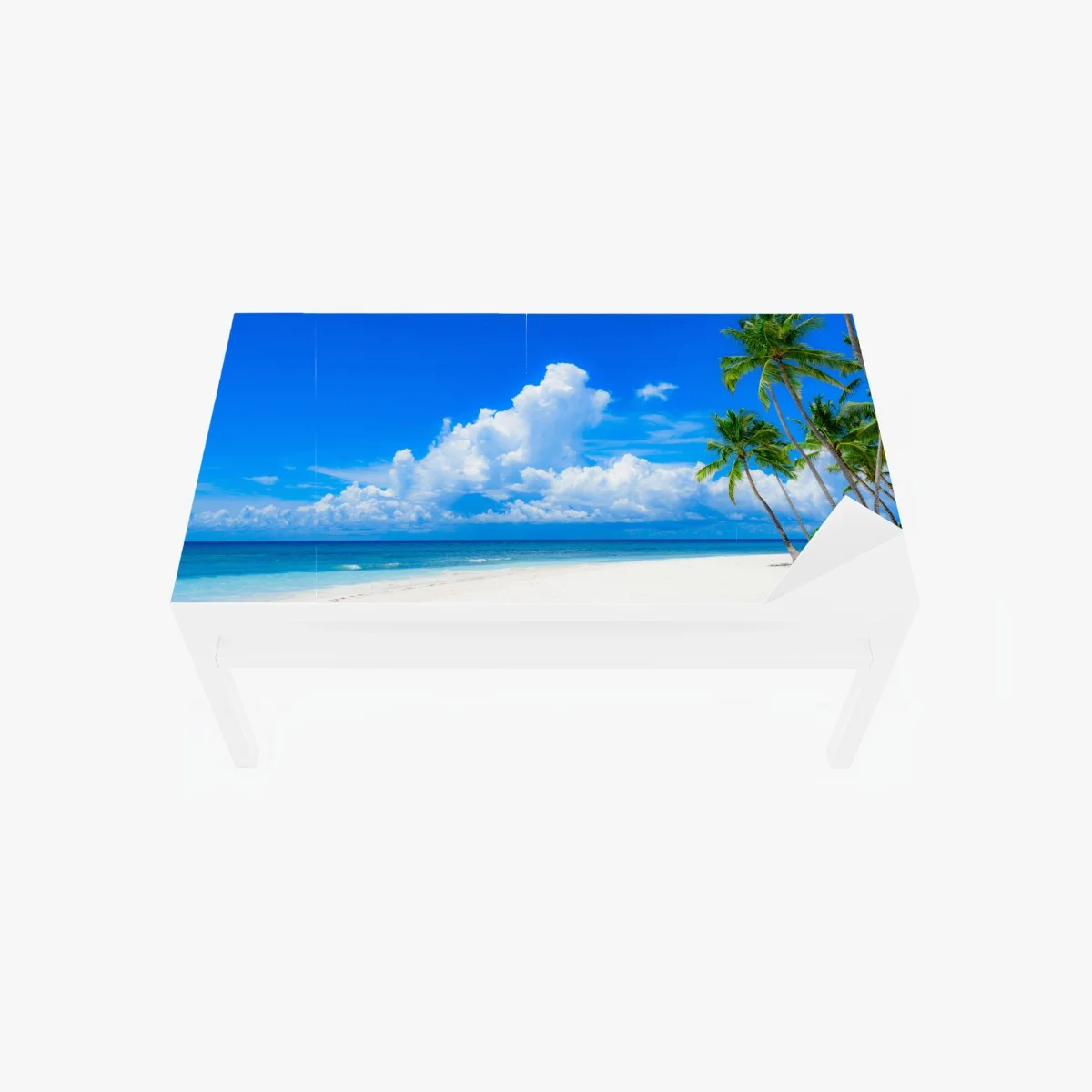 Adesivo per tavolo e scrivania paradiso tropicale con palme e sabbia bianca • Wallissimo® Adesivo per tavolo e scrivania paradiso tropicale con palme e sabbia bianca • Wallissimo®