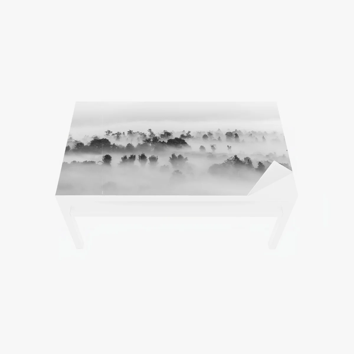 Adesivo per tavolo e scrivania mare di nuvole sulla foresta - minimalismo in bianco e nero • Wallissimo® Adesivo per tavolo e scrivania mare di nuvole sulla foresta - minimalismo in bianco e nero • Wallissimo®