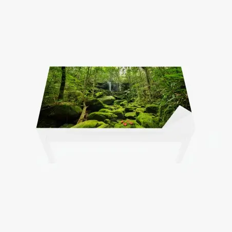 Adesivo per tavolo e scrivania oasi di muschio e cascata nella foresta pluviale • Wallissimo®