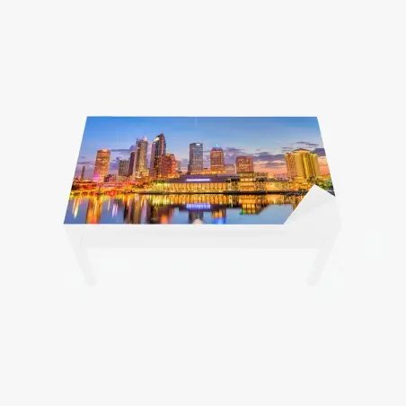 Adesivo per tavolo e scrivania skyline di Tampa al tramonto • Wallissimo®