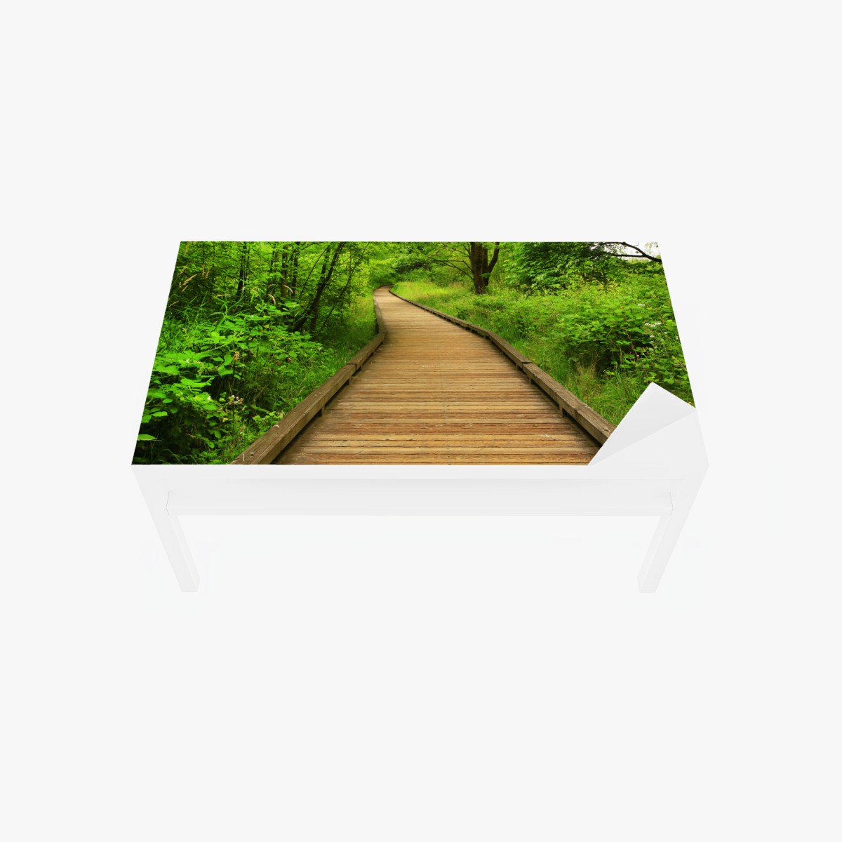 Adesivo per tavolo e scrivania sentiero di legno nella foresta verde • Wallissimo®